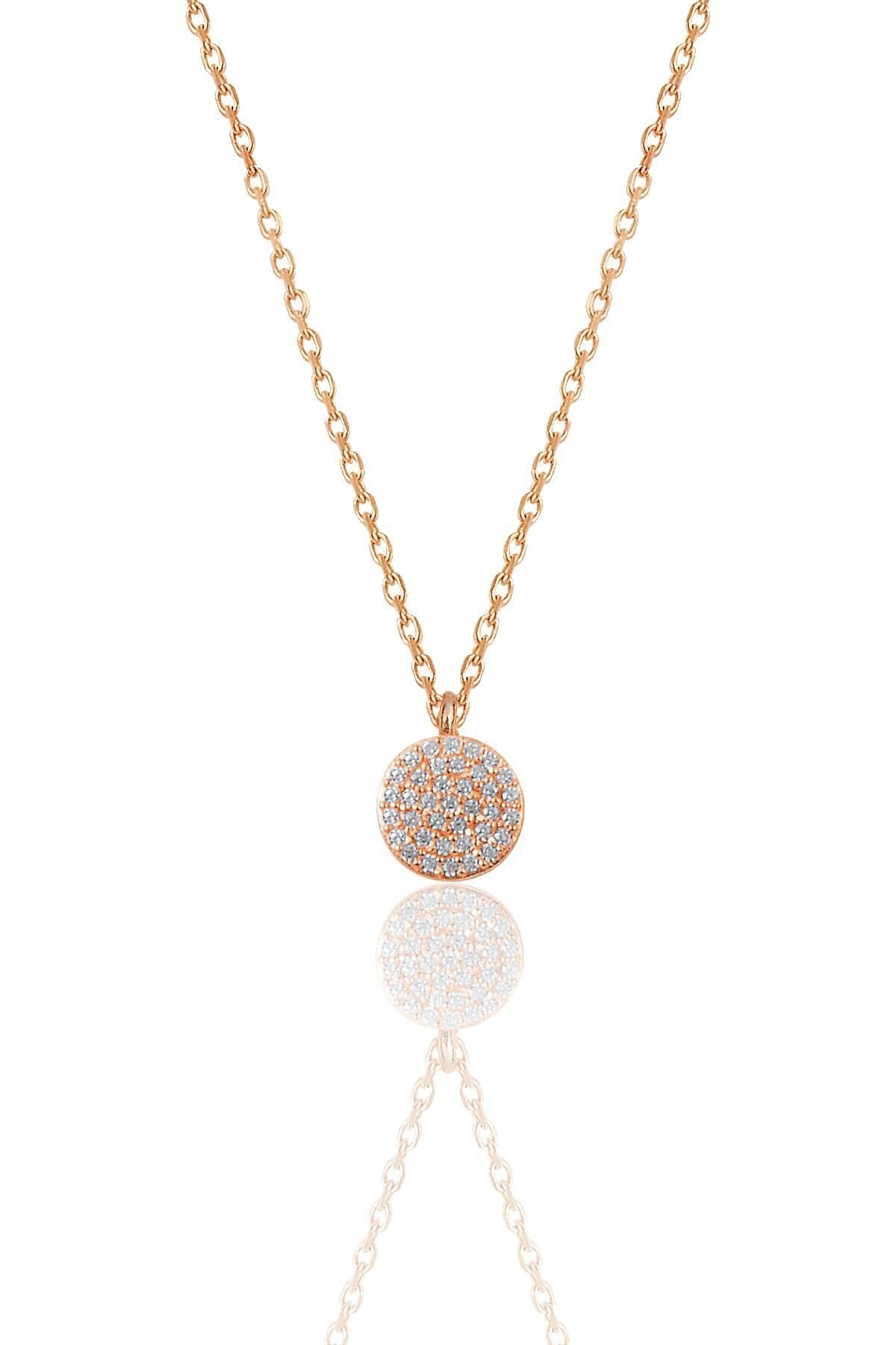 Gümüş rose zirkon taşlı yuvarlak kolye SGTL11293ROSE