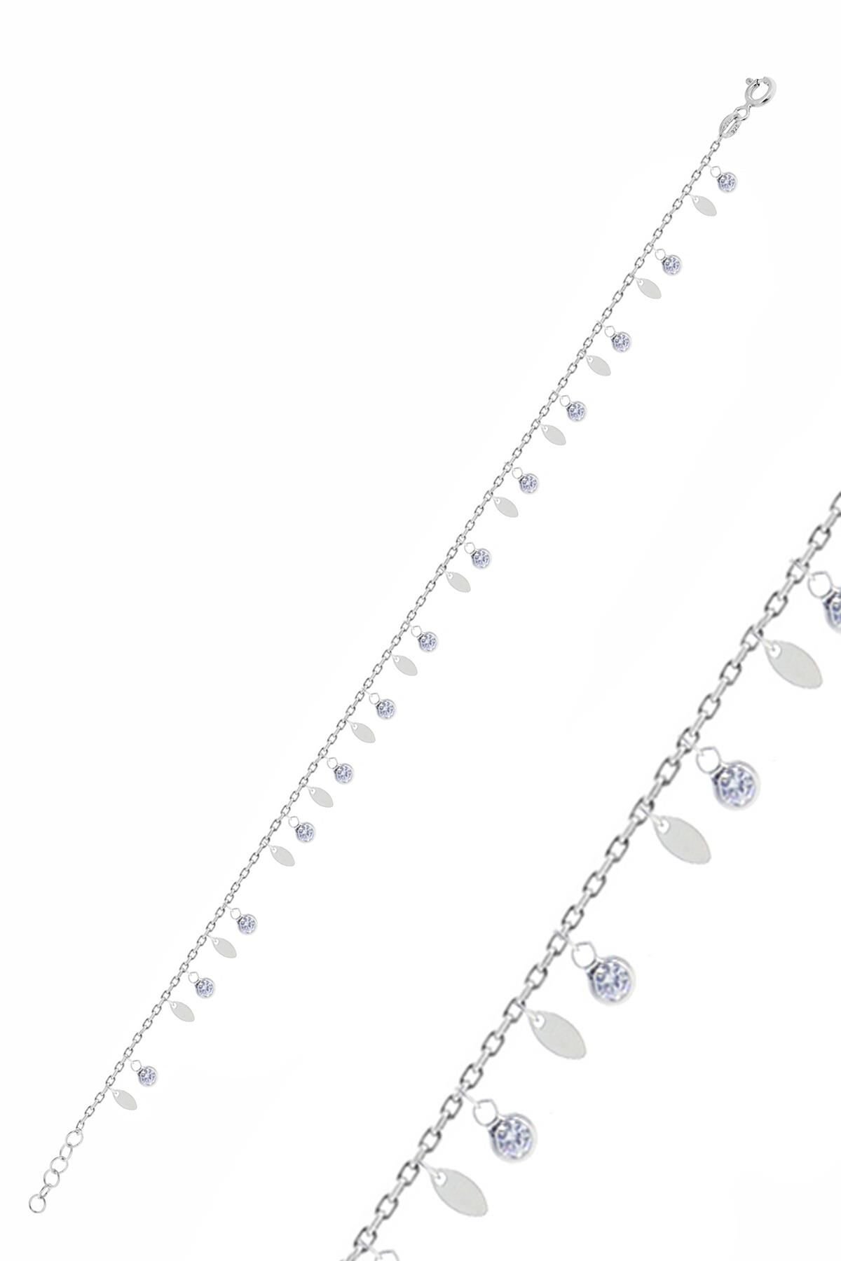 Gümüş rodyumlu zirkon taşlı mekik pullu halhal SGTL10548RODAJ