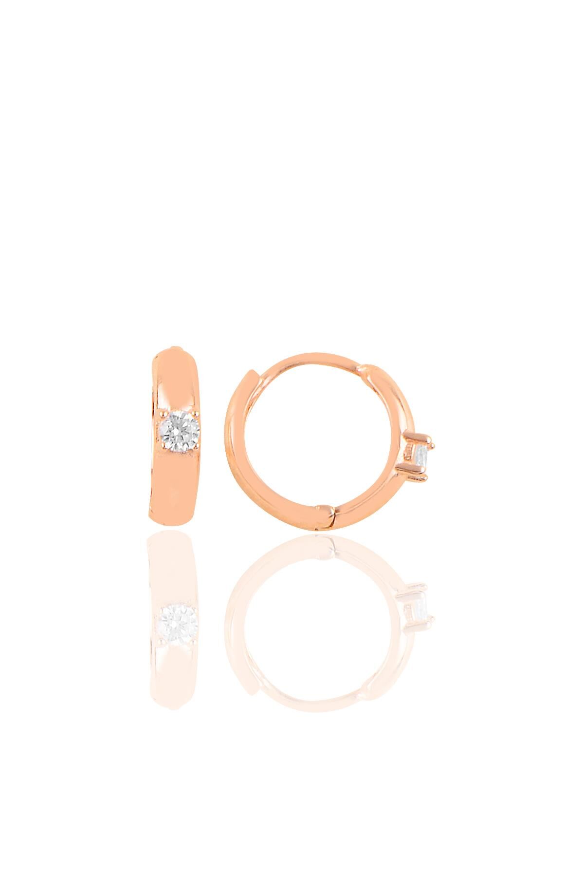 Gümüş rose tek taşlı halka küpe SGTL10440ROSE