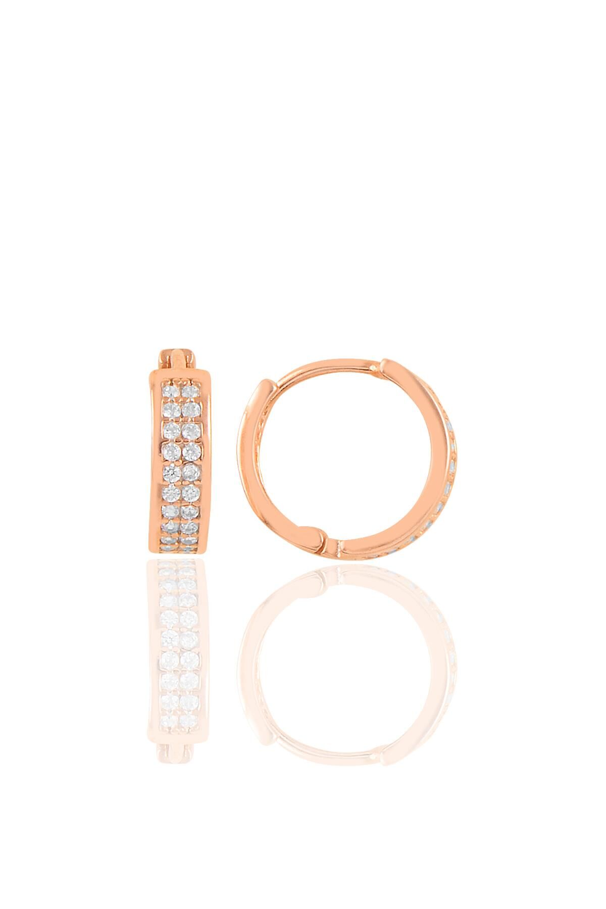 Gümüş rose çift sıra taşlı halka küpe SGTL10441ROSE
