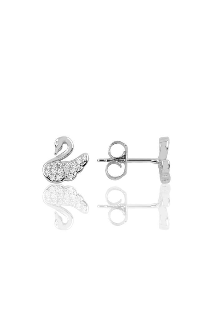 Gümüş pırlanta modeli kuğu modeli küpe SGTL10827RODAJ