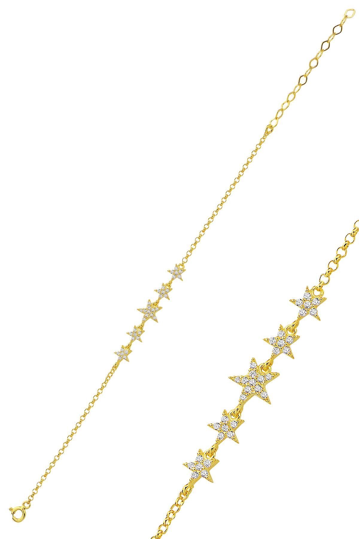 Gümüş altın yaldızlı zirkon taşlı kayan yıldızlar bileklik SGTL12765GOLD