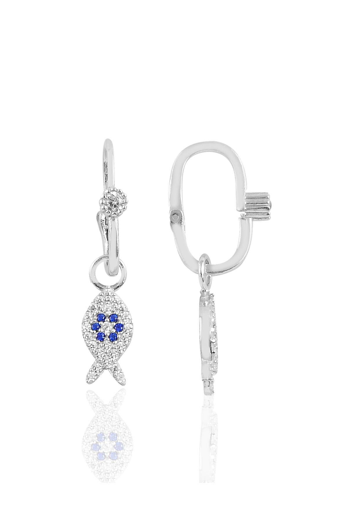 Gümüş rodyumlu taşlı balık göçmen küpe SGTL10472ROD