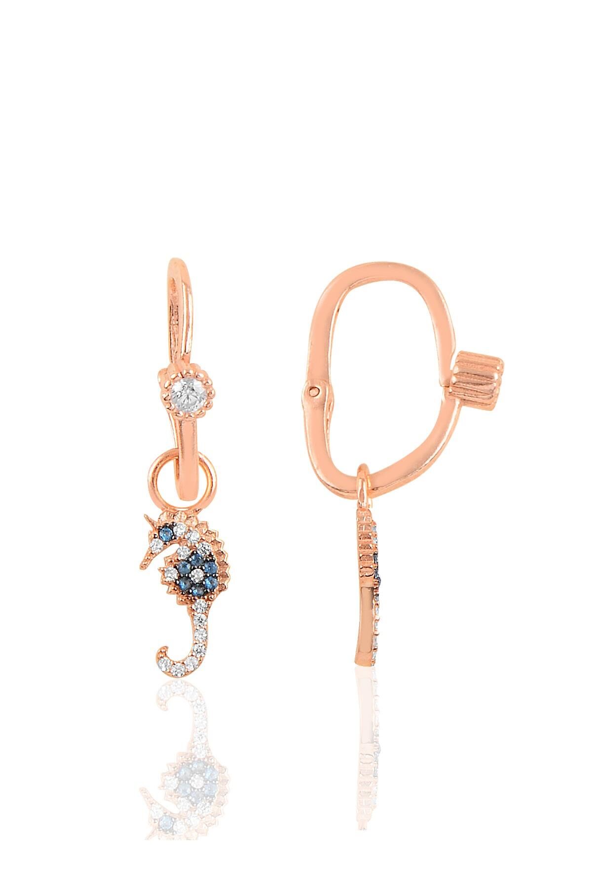 Gümüş rose deniz atı göçmen küpe SGTL10477ROSE