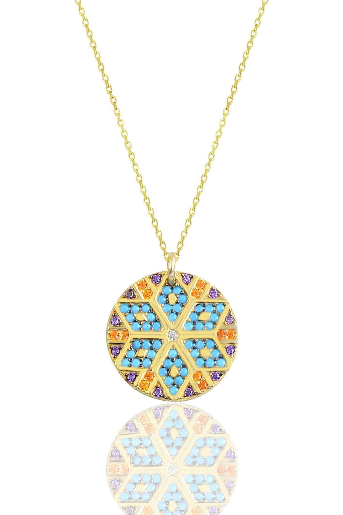 Gümüş gold yuvarlak kilim kolye SGTL10156GOLD
