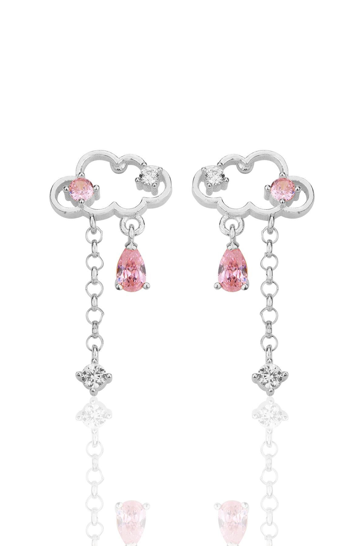 Gümüş rodyumlu pembe zirkon taşlı bulut küpe SGTL12347RODAJ