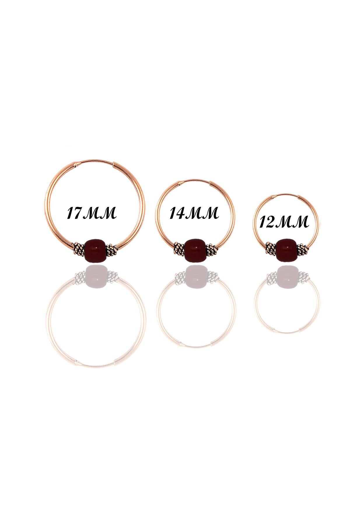 Gümüş rose mercan renk taşlı üç boydan oluşan halka küpeler SGTL11165ROSE