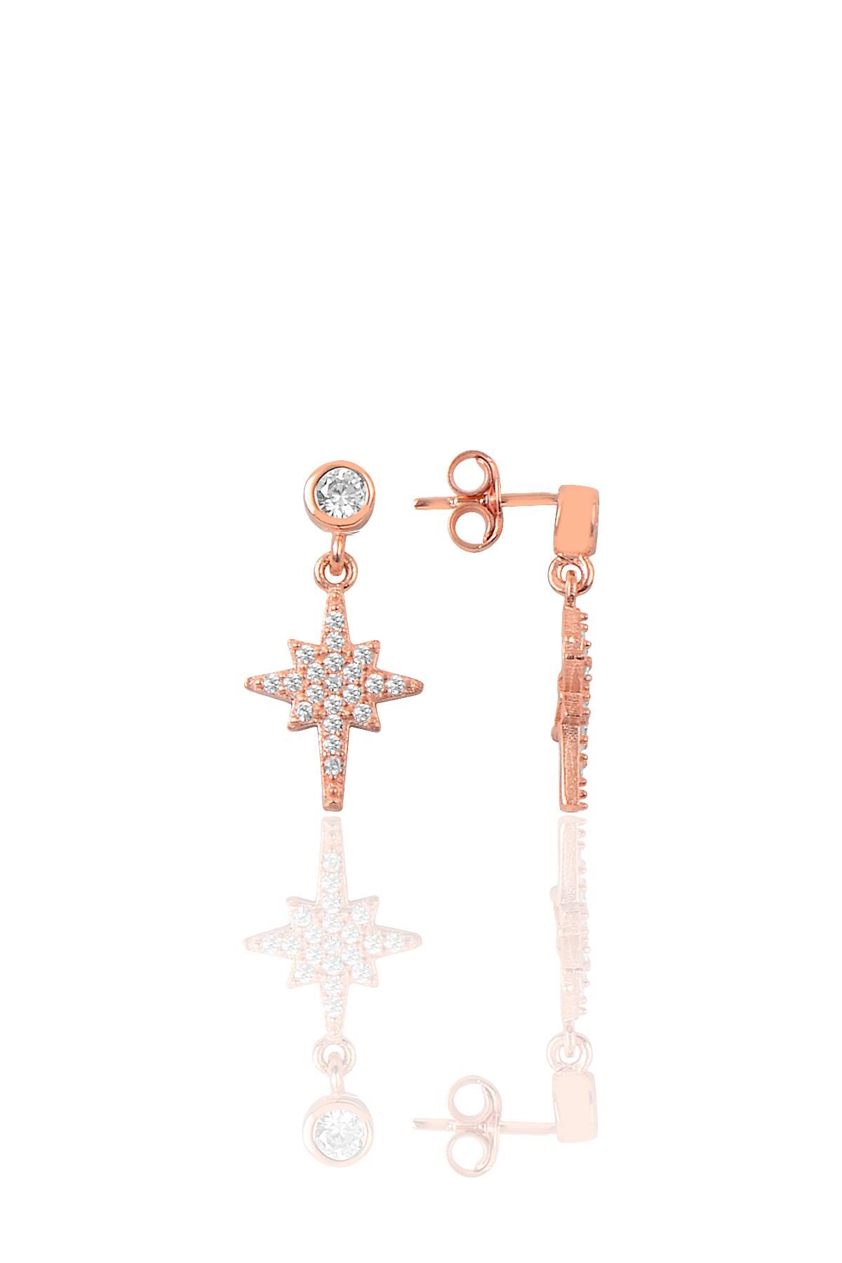 Gümüş rose zirkon taşlı kutup yıldızı küpe SGTL11559ROSE