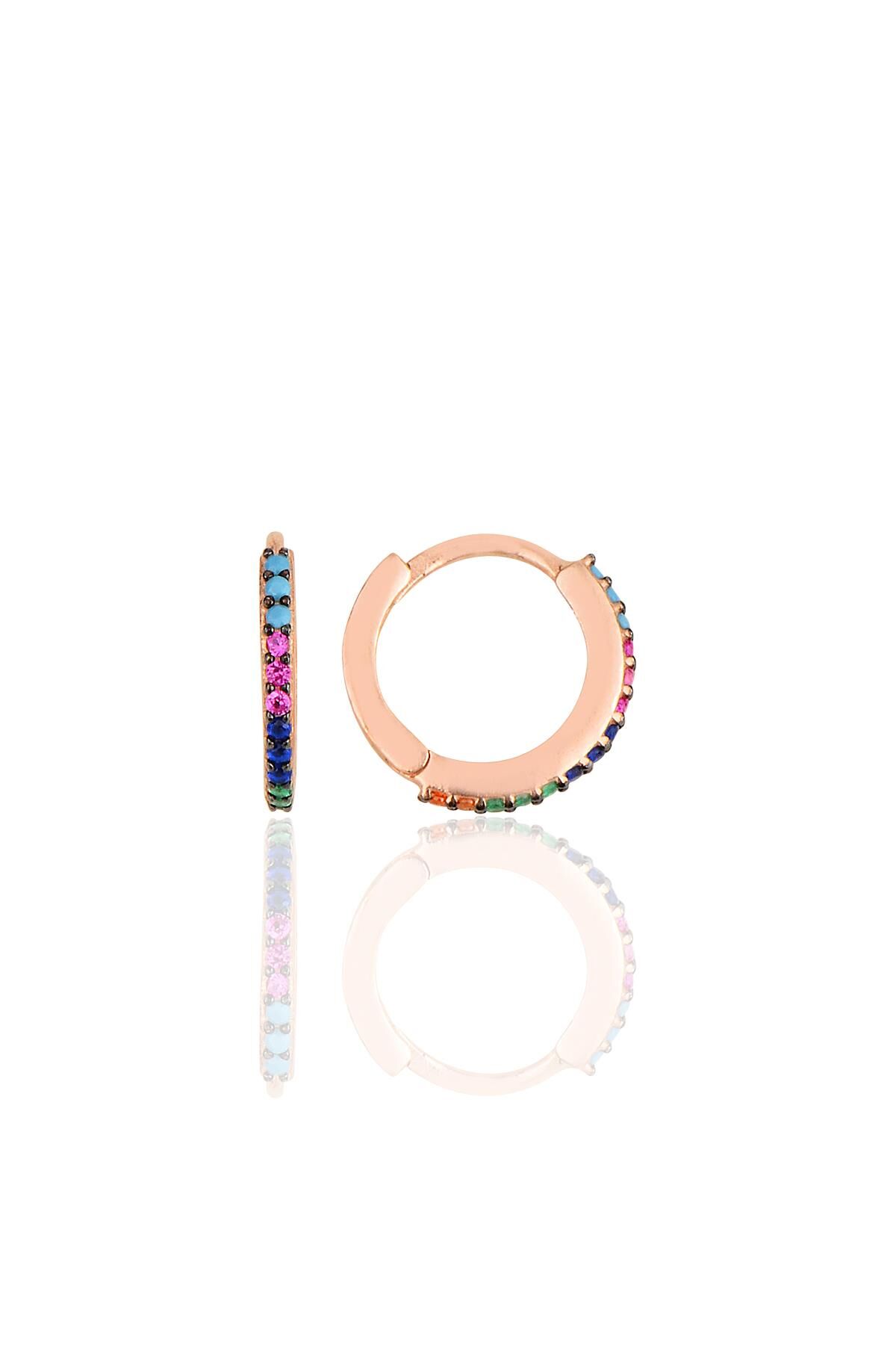 Gümüş rose renkli taşlı 12 mm halka küpe SGTL11299ROSERENKLI
