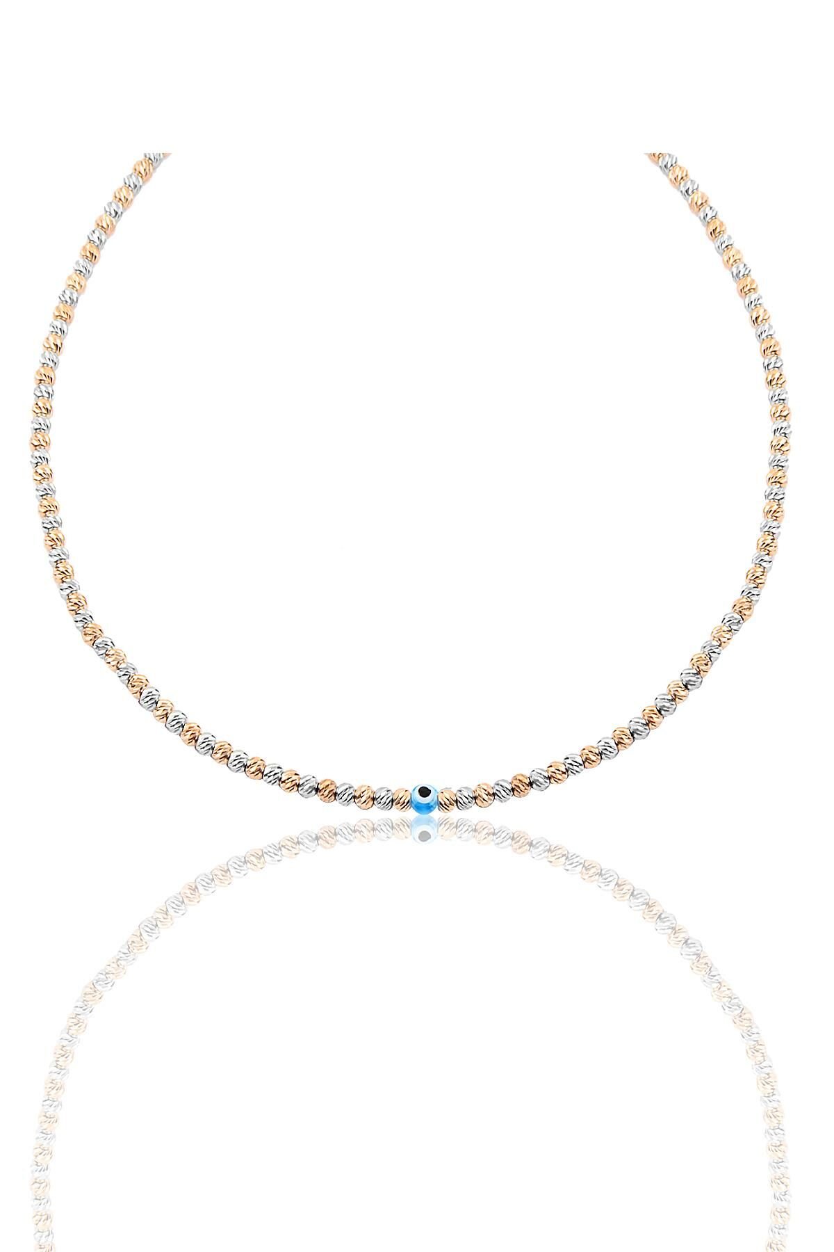 Gümüş rose ve rodyumlu nazarlı dorica kolye SGTL10390NAZAR