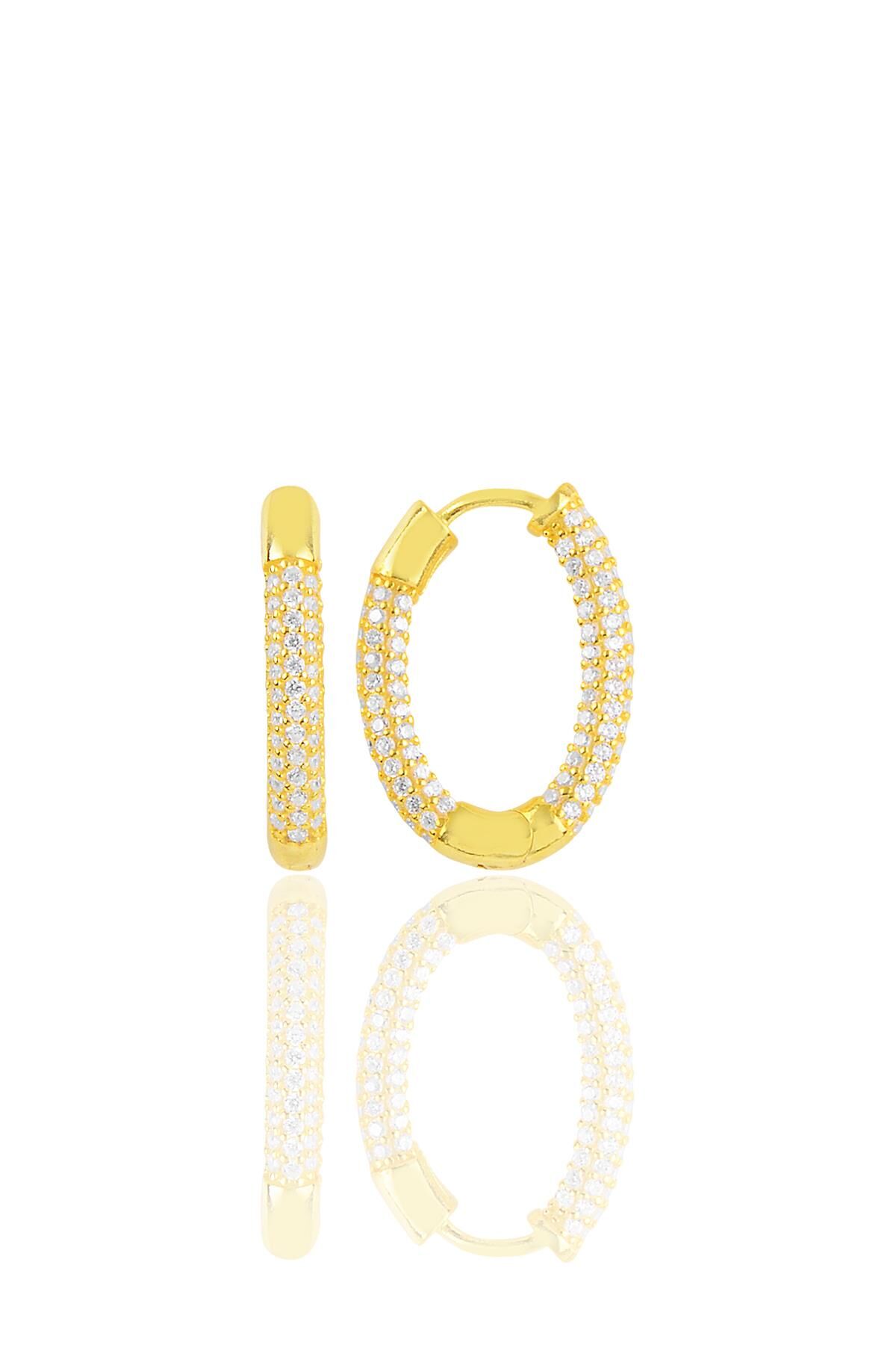 Gümüş altın yaldızlı trend oval küpe SGTL10642GOLD