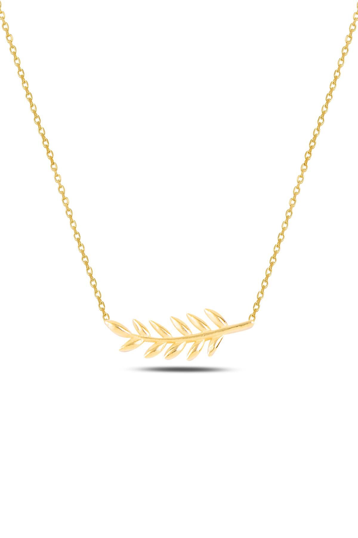 Gümüş altın yaldızlı yaprak kolye SGTL10295GOLD