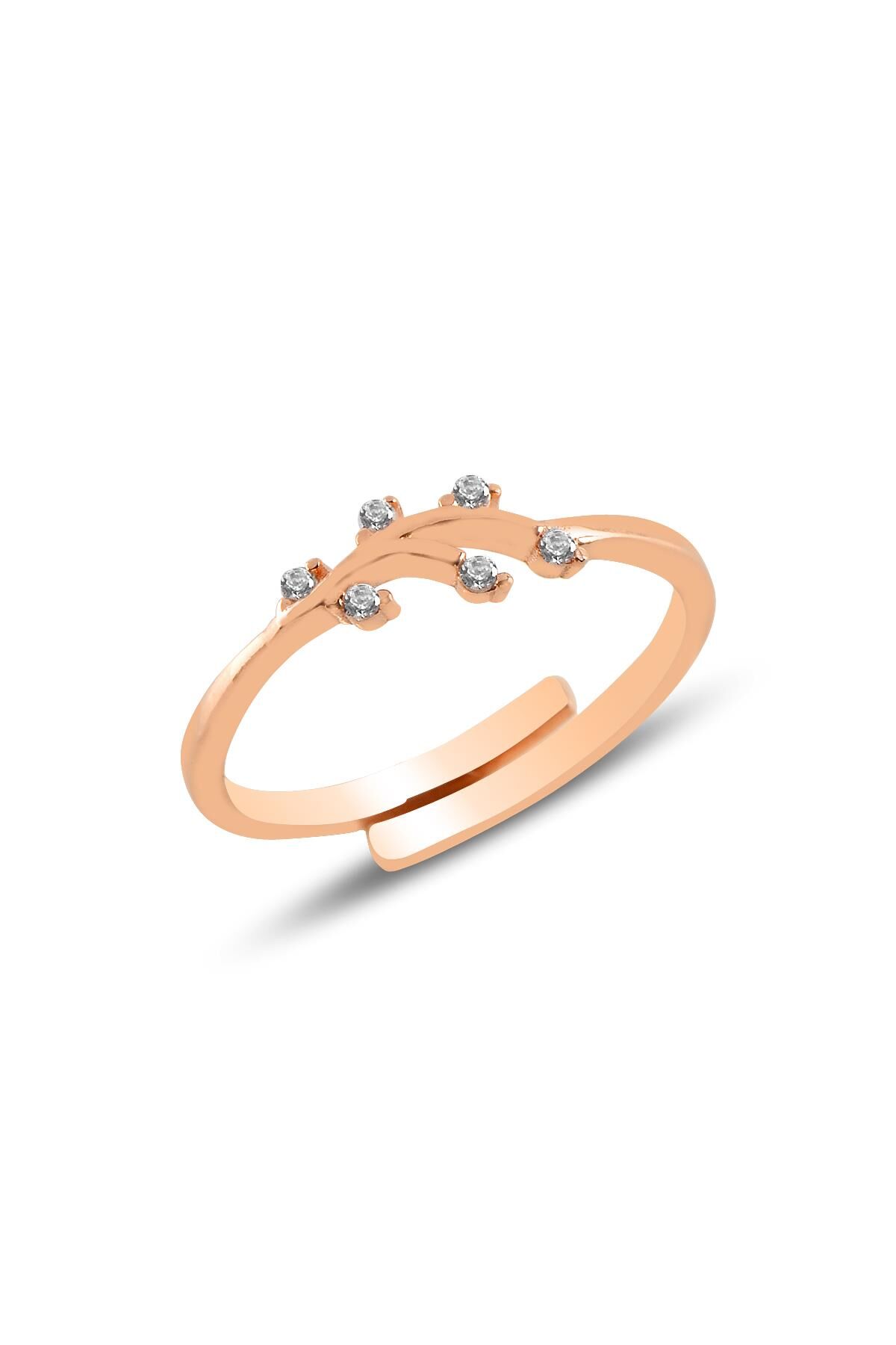 Gümüş rose zirkon taşlı alttan ayarlamalı yaprak yüzük SGTL11419ROSE