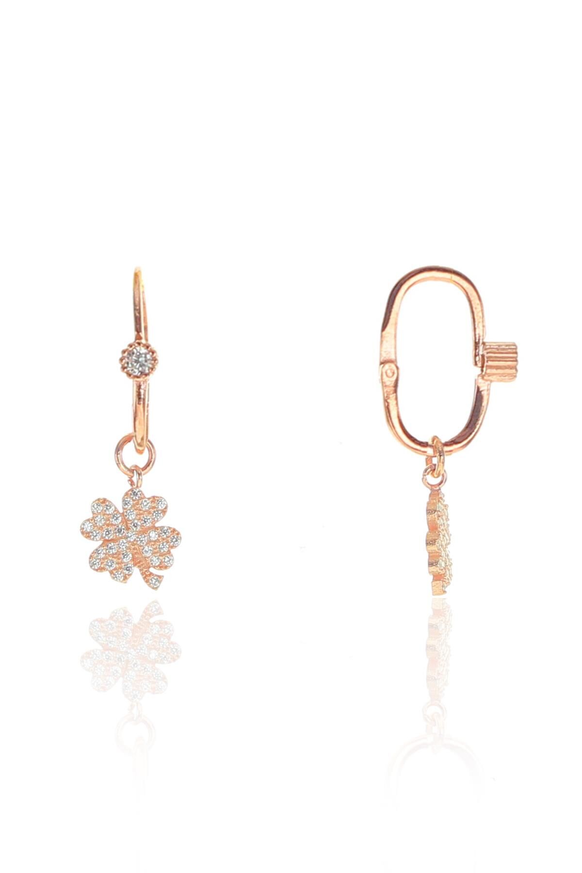 Gümüş rose zirkon taşlı yonca göçmen küpe SGTL8948