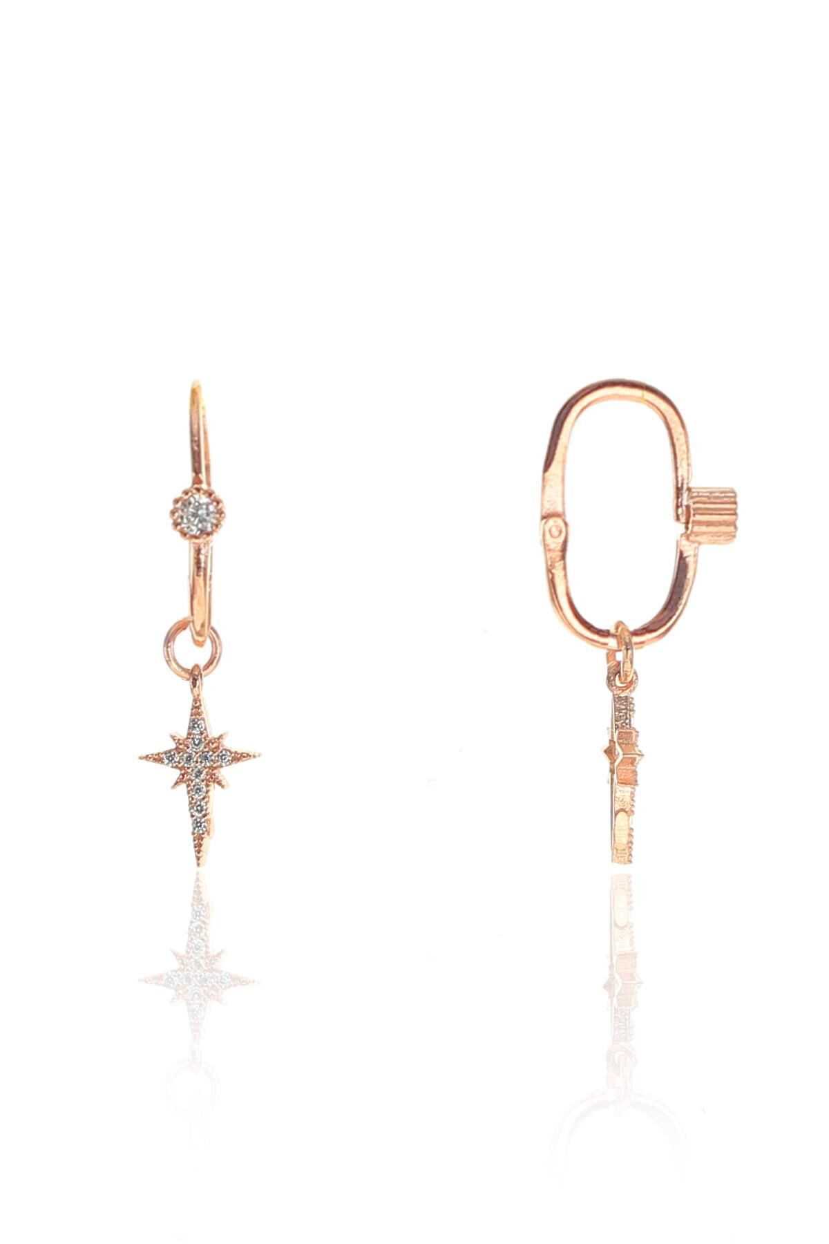 Gümüş rose zirkon taşlı kutup yıldızı göçmen küpe SGTL8951