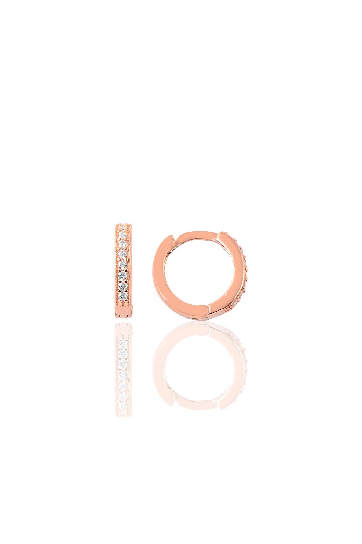 Gümüş 12 mm rose zirkon taşlı halka küpe SGTL9495