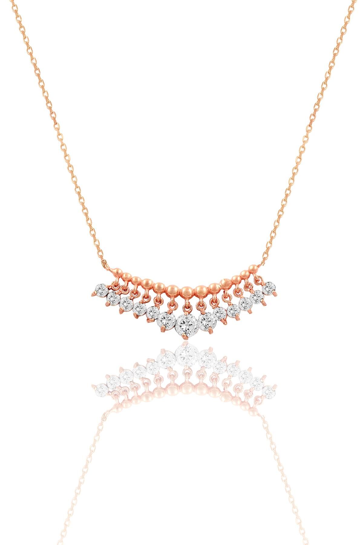 Gümüş rose zirkon taşlı shakira kolye SGTL11748BEYAZ