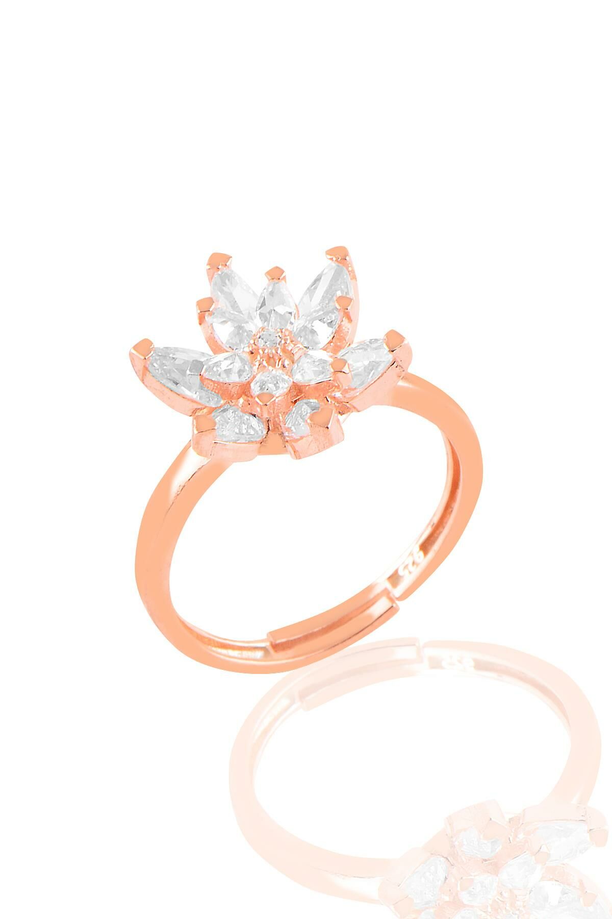 Gümüş rose taşlı nilüfer lotus çiçeği yüzük SGTL10384 Beyaz