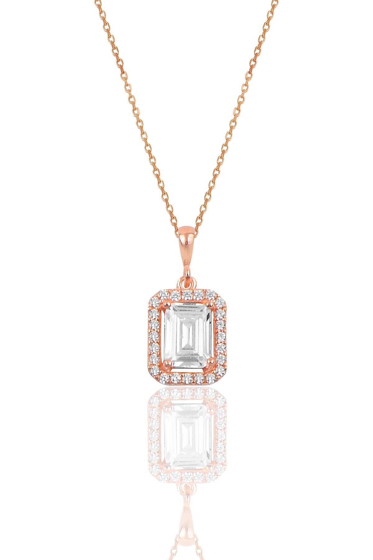 Gümüş rose Baget taşlı kolye SGTL10058ROSE