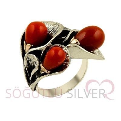 mercan taşlı otantik yüzük SGTL2337