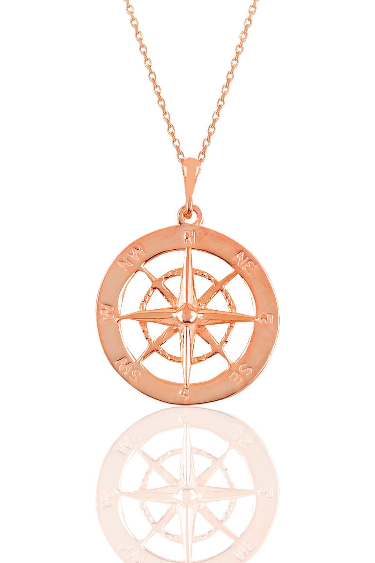 Gümüş rose pusula kolye SGTL10910ROSE