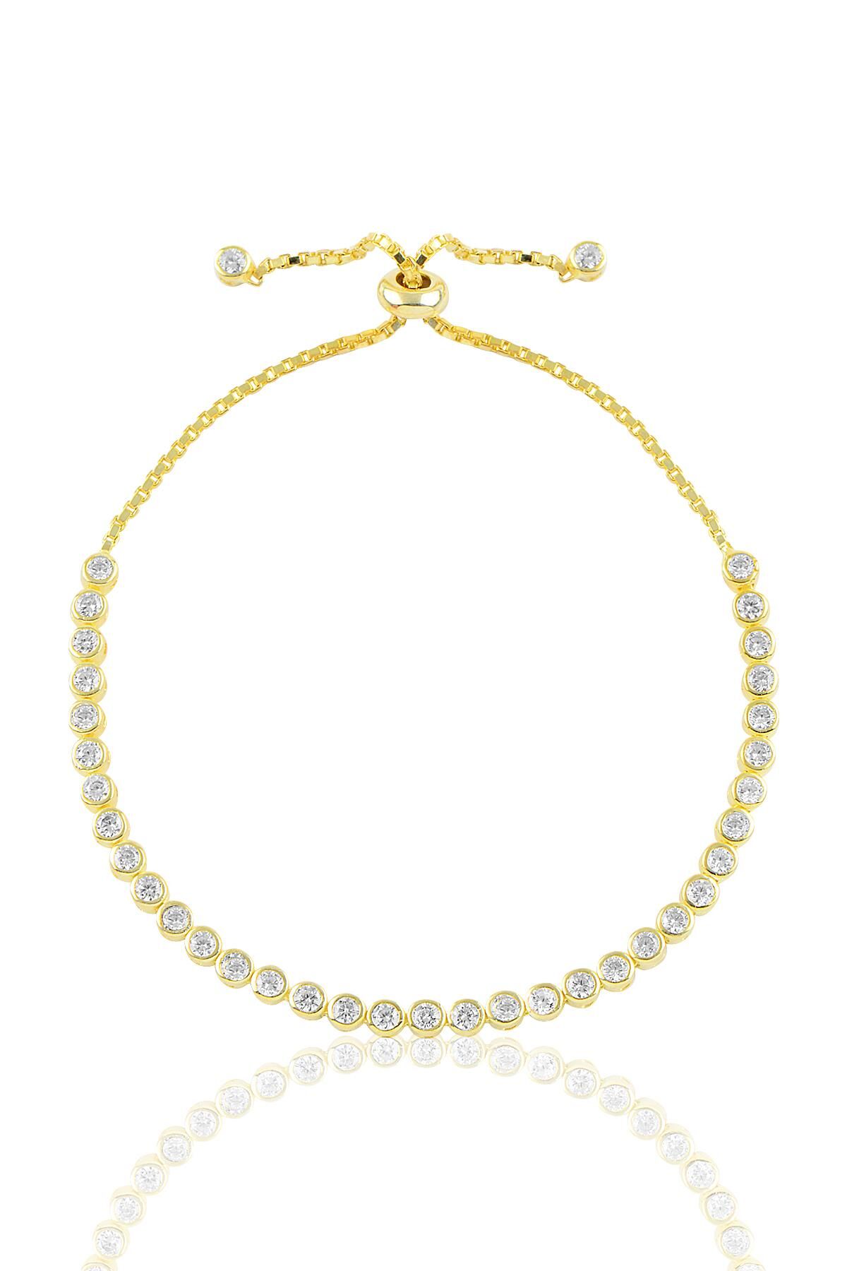 Gümüş altın yaldızlı zirkon taşlı asansörlü su yolu bileklik SGTL10682GOLD