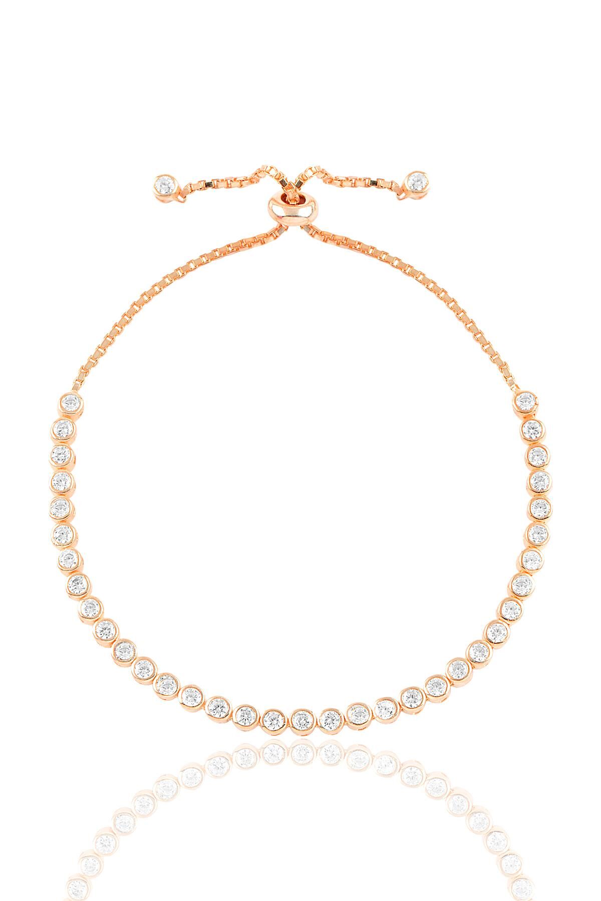 Gümüş rose zirkon taşlı asansörlü su yolu bileklik SGTL10682ROSE