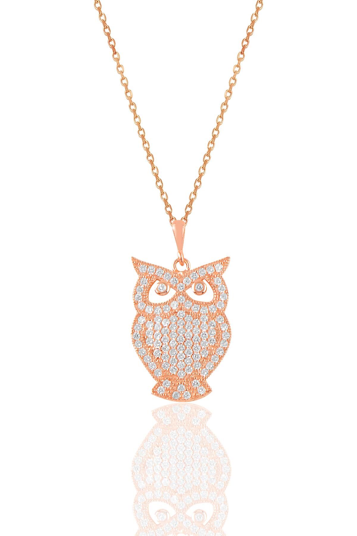 Gümüş rose zirkon taşlı baykuş kolye SGTL10919ROSE