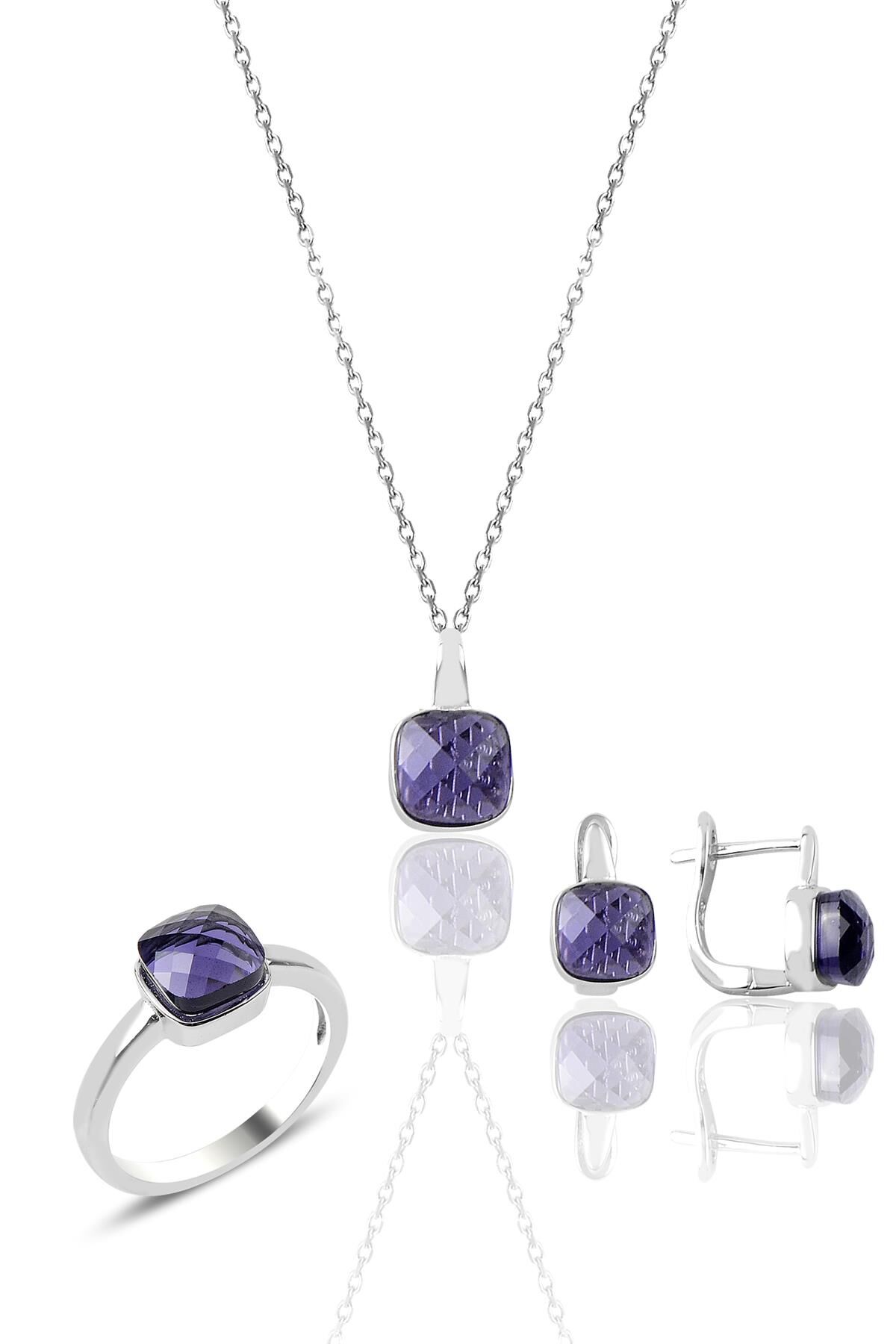 Gümüş kedi gözü taşlı üçlü set SGTL9587