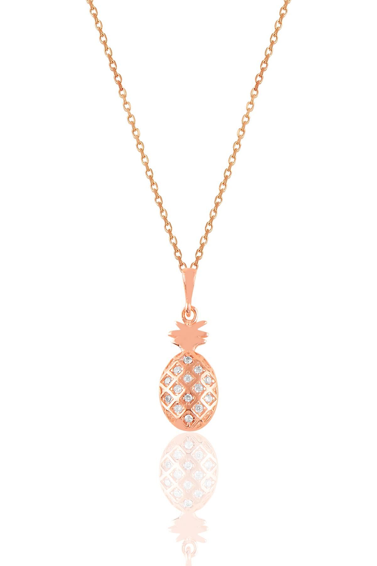 Gümüş rose 17 mm zirkon taşlı ananas kolye SGTL10927ROSE