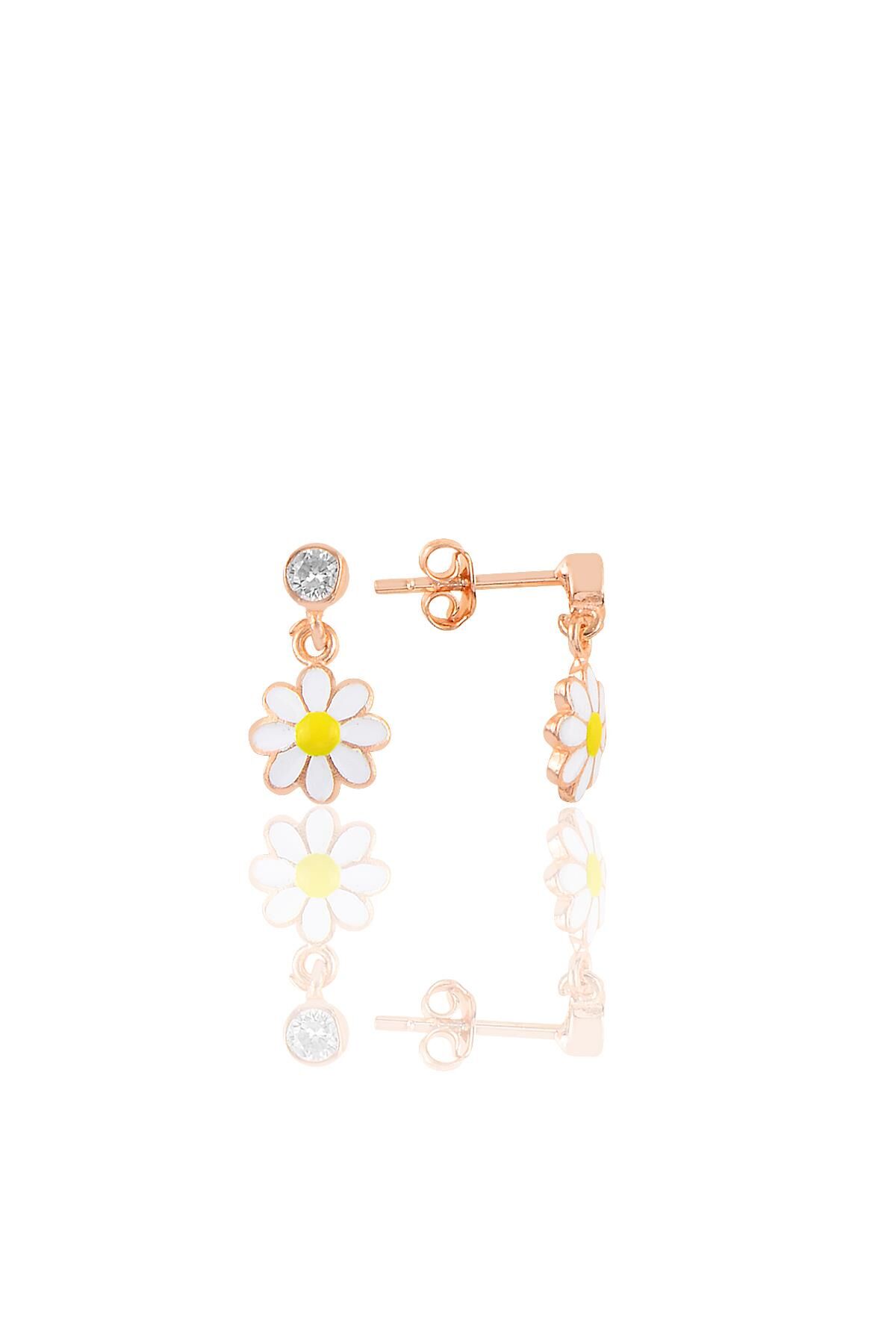 Gümüş taşlı rose mineli papatya küpe SGTL10692ROSE