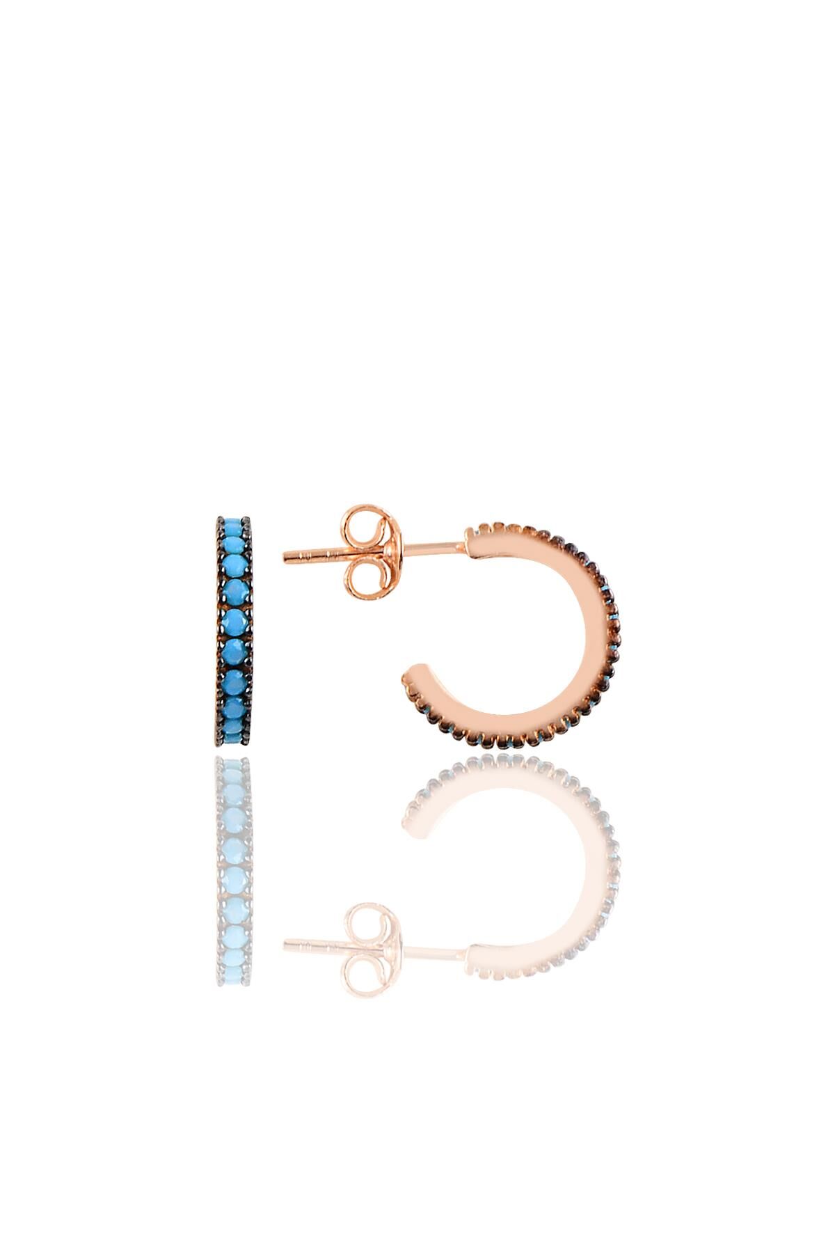 Gümüş rose turkuaz taşlı 13 mm tamtur halka küpe SGTL10693MAV