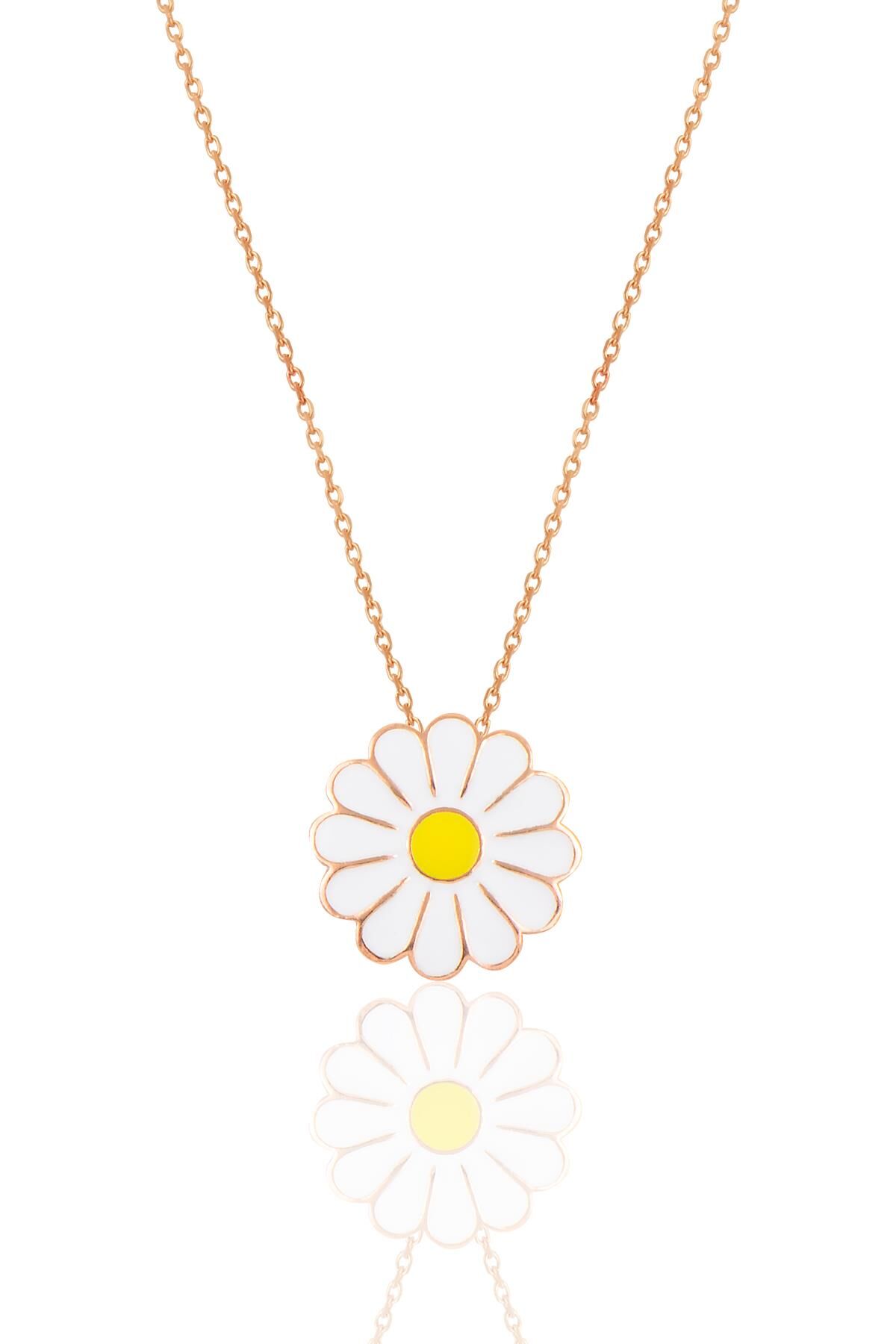 Gümüş rose mineli papatya kolye SGTL10933ROSE