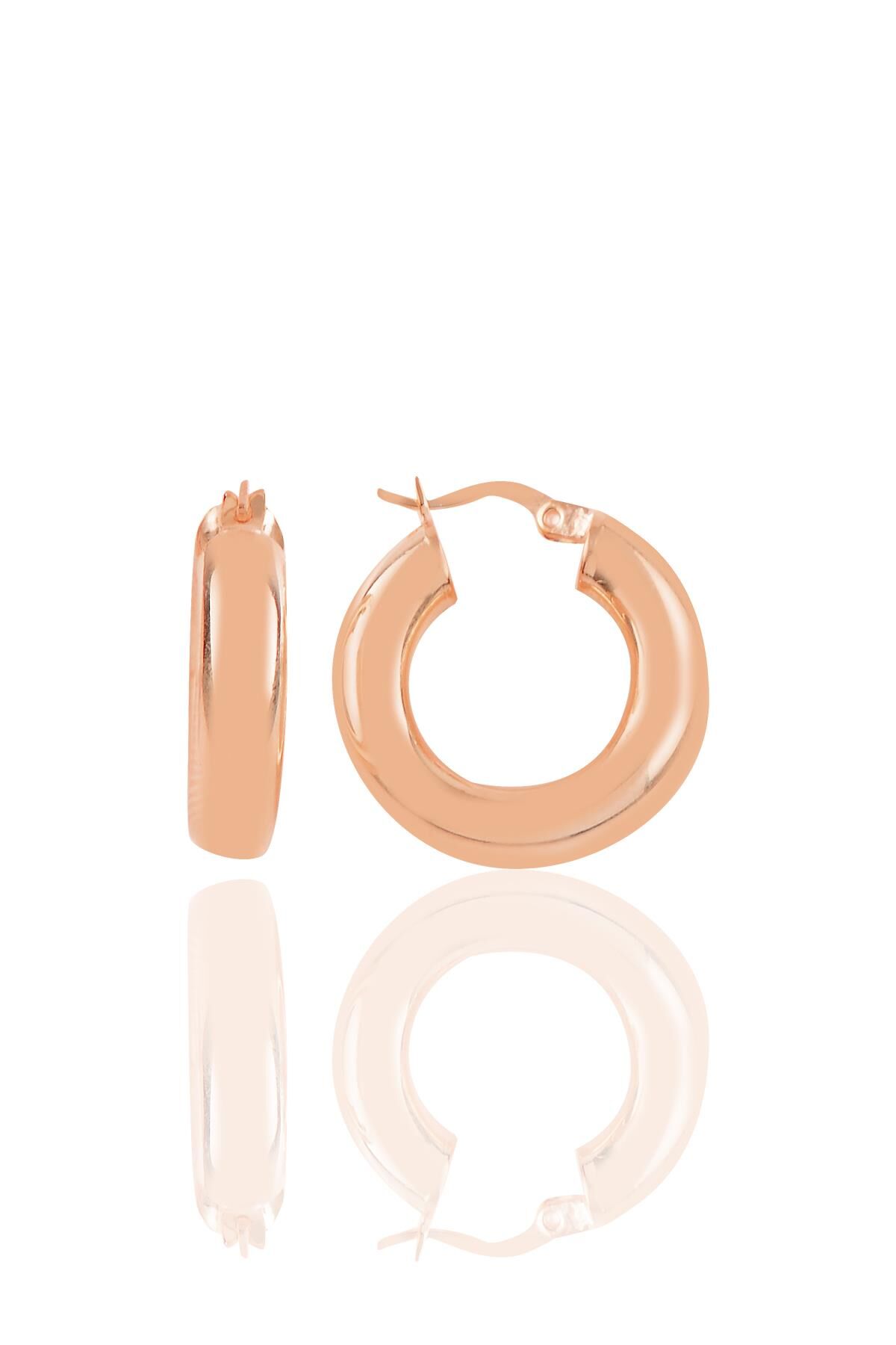 Gümüş rose 5 mm kalınlığında 21 mm büyüklüğünde kalın gümüş halka küpe SGTL10935ROSE