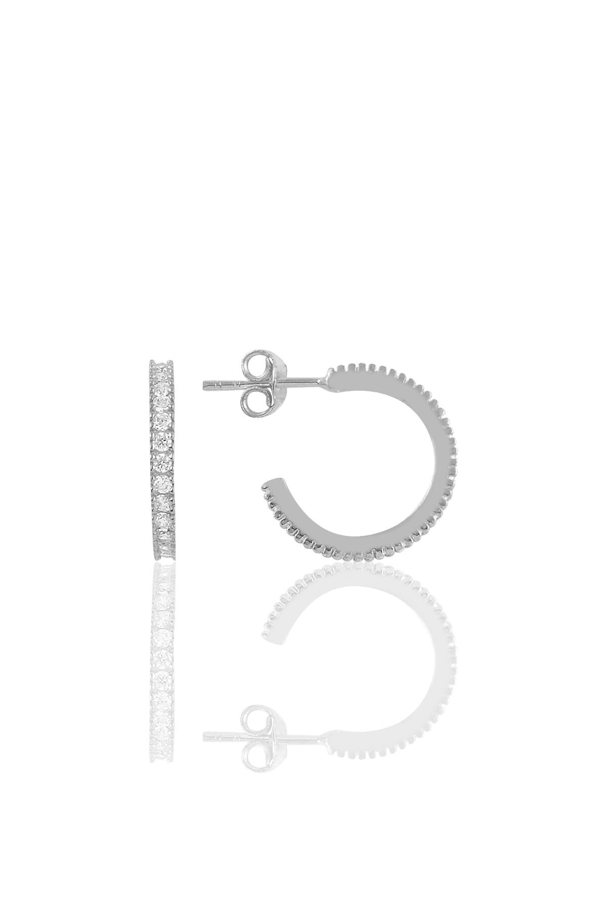 Gümüş rodyumlu zirkon taşlı 16 mm tamtur halka küpe SGTL10694RODAJ
