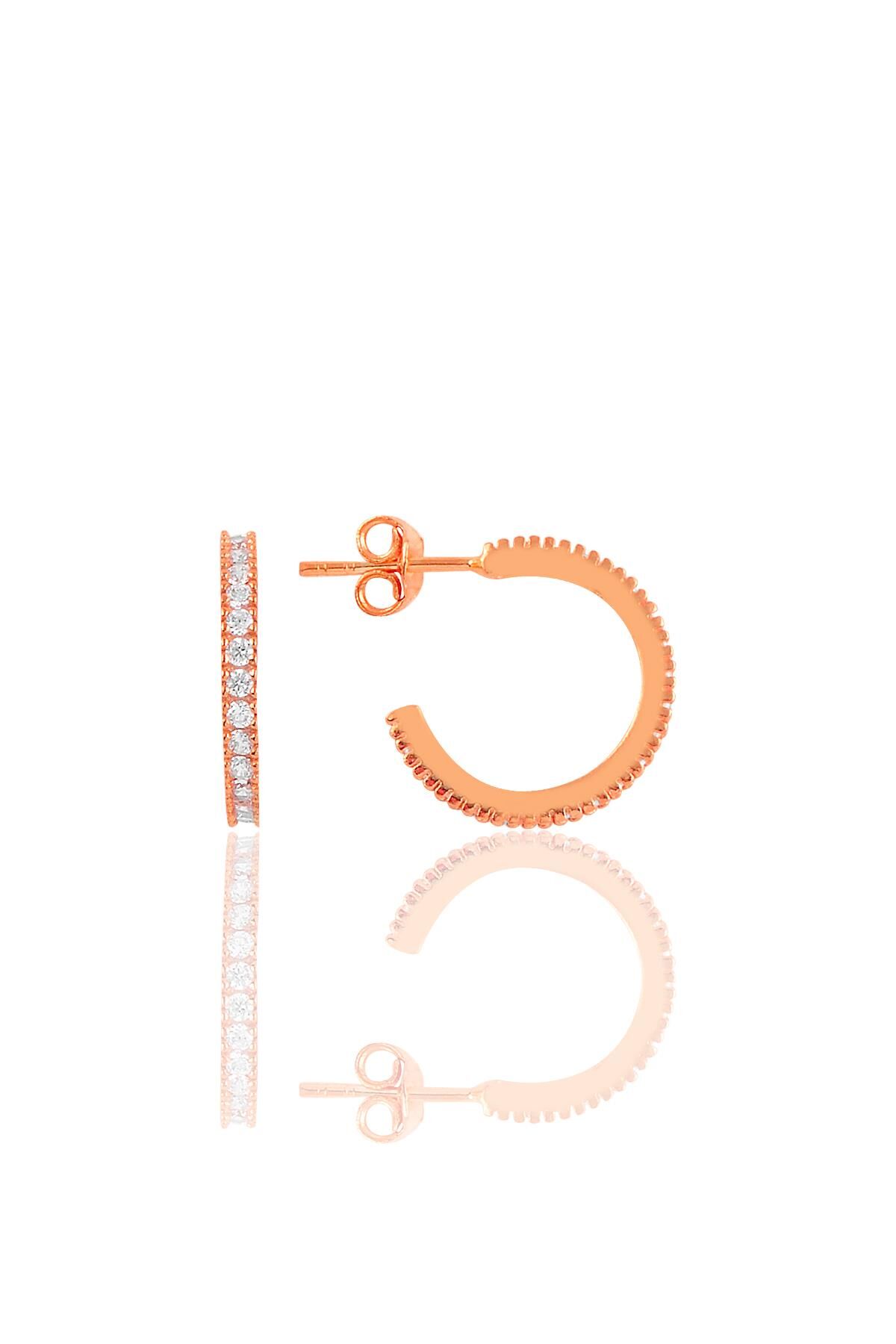 Gümüş rose zirkon taşlı 16 mm tamtur halka küpe SGTL10694ROSE