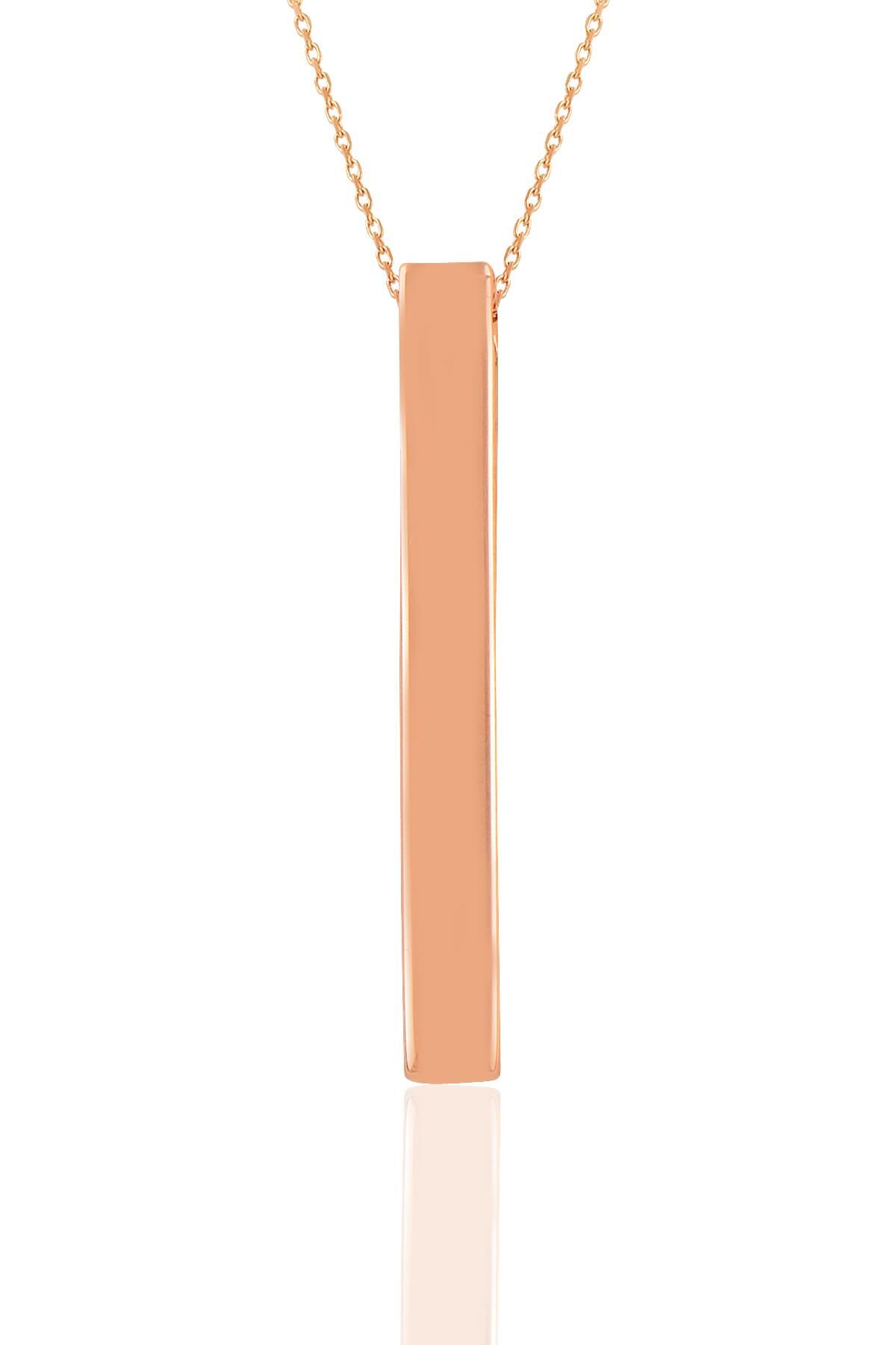Gümüş altın yaldızlı 70 cm zincirli çubuk kolye SGTL11139ROSE