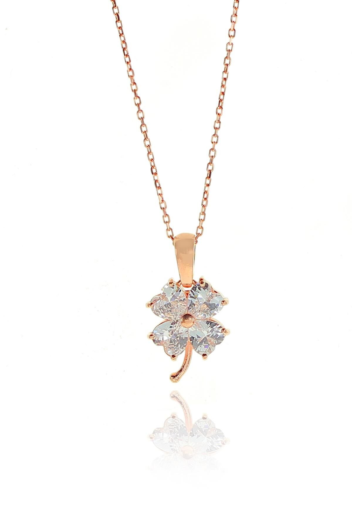 Gümüş rose zirkon taşlı yonca kolye SGTL9329