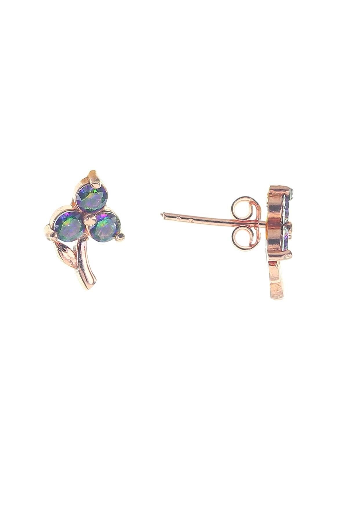 Gümüş mistik taşlı minik çiçek küpe SGTL8682