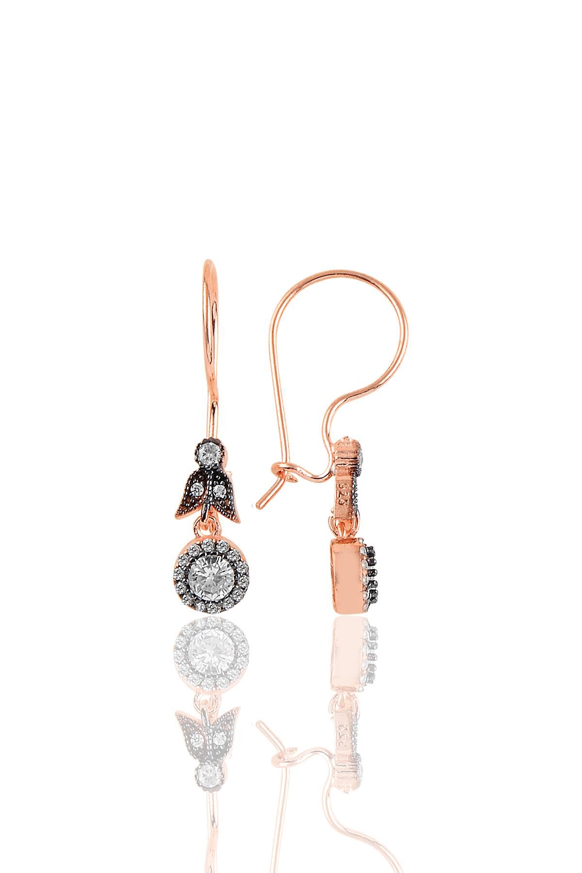 Gümüş rose elmas montürlü yuvarlak küpe… SGTL11467ROSE