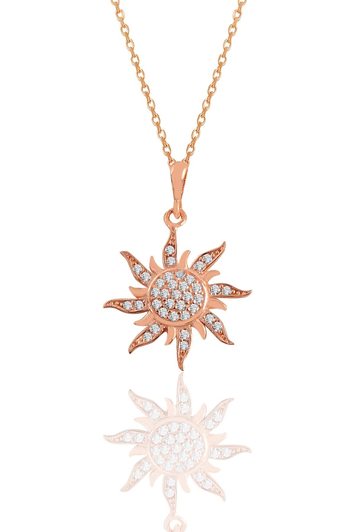 Gümüş rose zirkon taşlı güneş kolye SGTL11113ROSE