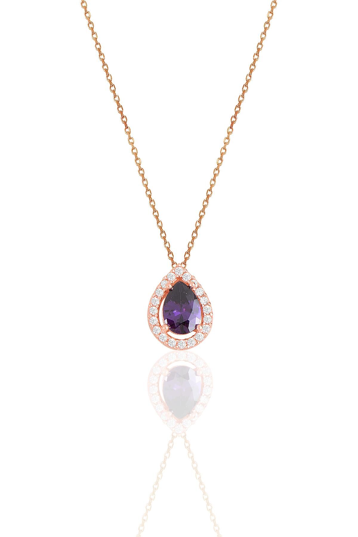 Gümüş rose ametis taşlı damla modeli kolye SGTL11513MOR
