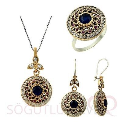Kök safir ve zirkon taşlı otantik üçlü set set8382