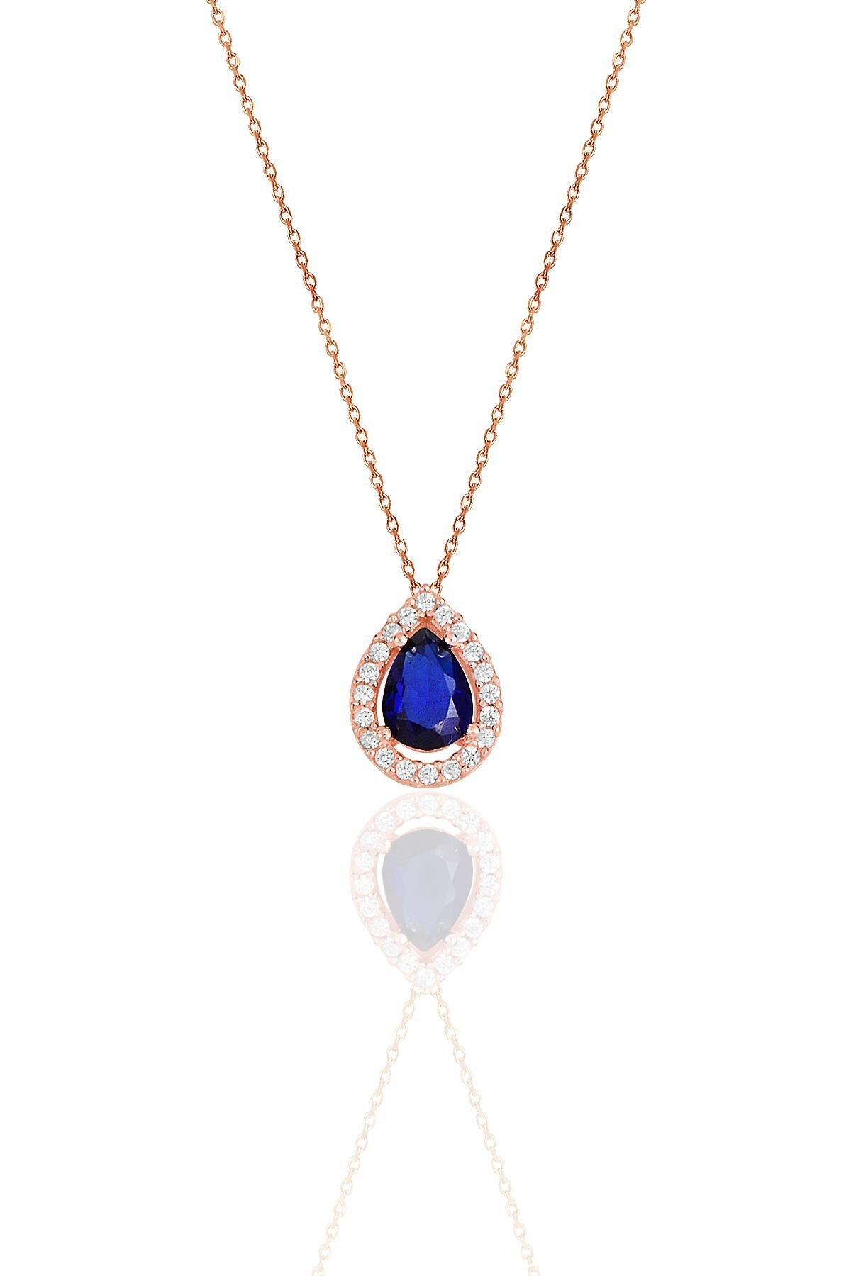 Gümüş rose safir taşlı damla modeli kolye SGTL11513LACIVERT
