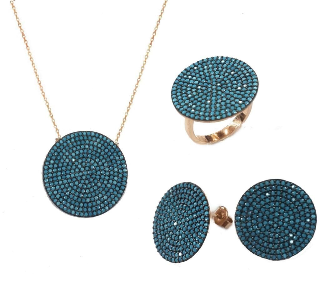 turkuaz (firuze) taşlı rose üçlü set SGTL2426