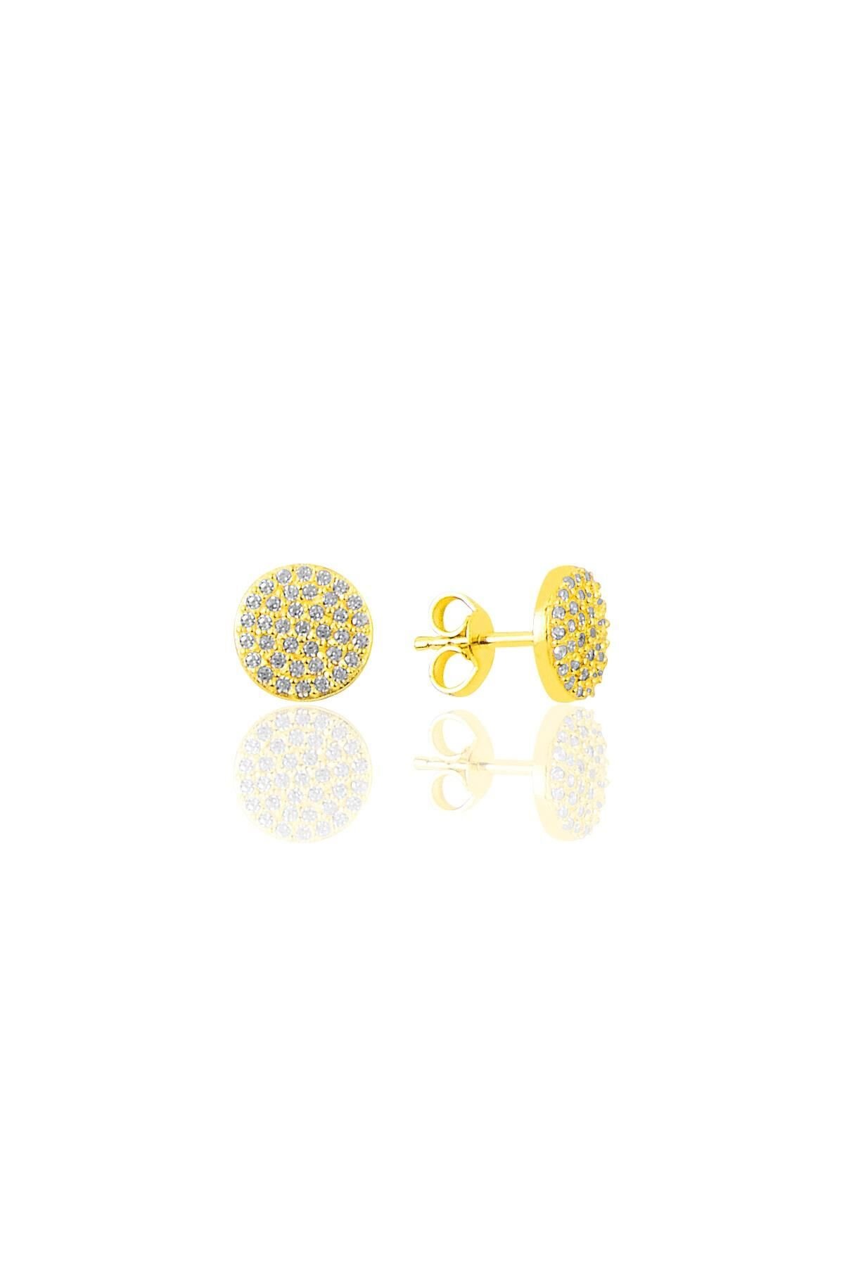 Gümüş altın yaldızlı zirkon taşlı yuvarlak küpe SGTL10816GOLD