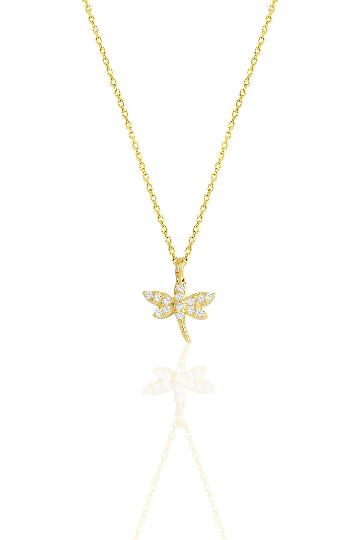 Gümüş altın yaldızlı zirkon taşlı yusufçuk kolye SGTL11333GOLD