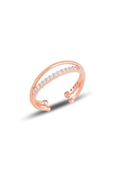 Gümüş rose zirkon taşlı ayarlamalı yüzük SGTL11928ROSE