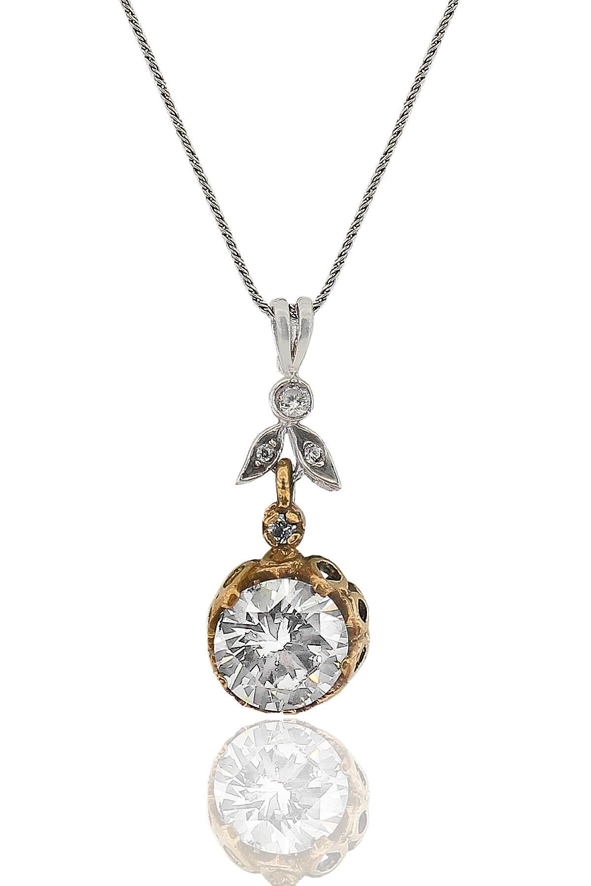 Gümüş zirkon tek taşlı otantik kolye SGTL11594BEYAZ