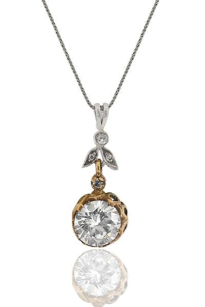 Gümüş zirkon tek taşlı otantik kolye SGTL11594BEYAZ